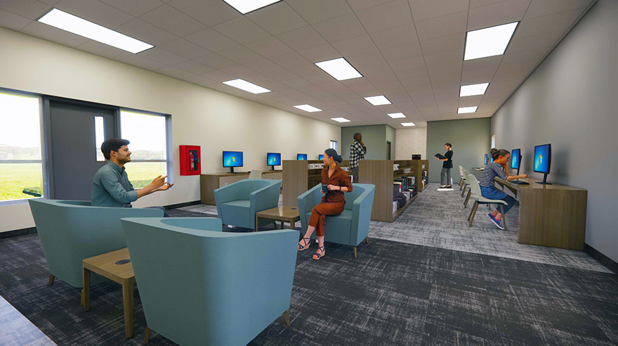 Alternate digital rendering of reading area of new library